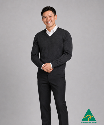 Men's Australian Made v-neck modern cut jumper