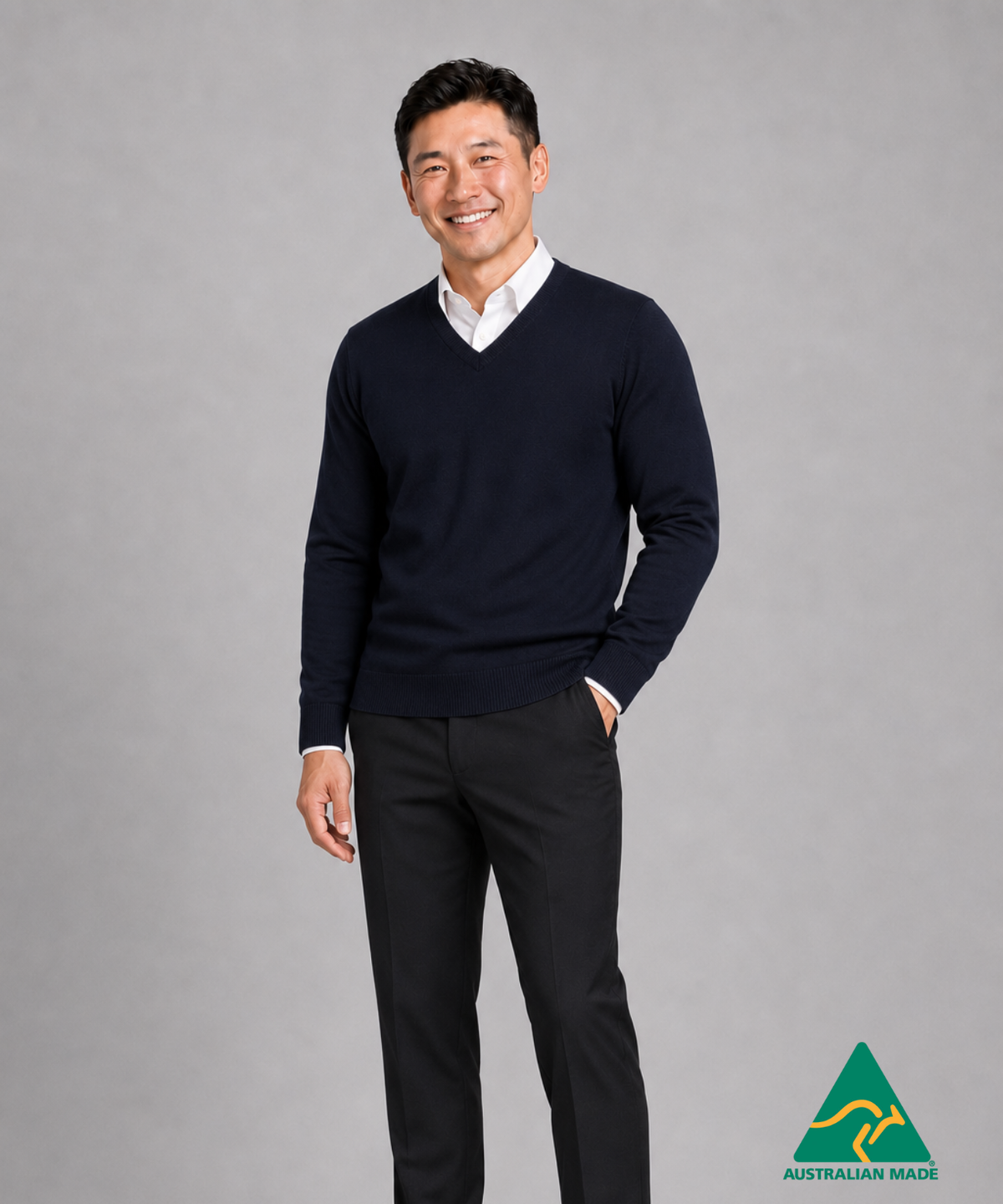 Men's Australian Made v-neck modern cut jumper