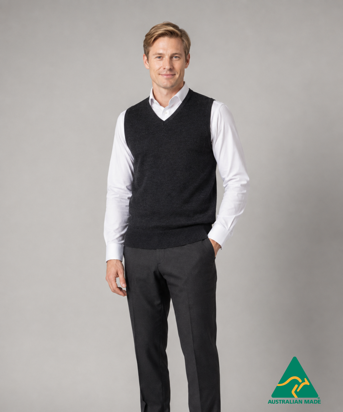 Men's Australian Made v-neck modern cut vest