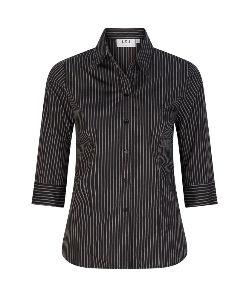 2172-SS-BLK 3/4 sleeve semi fitted shirt Shadow Stripe