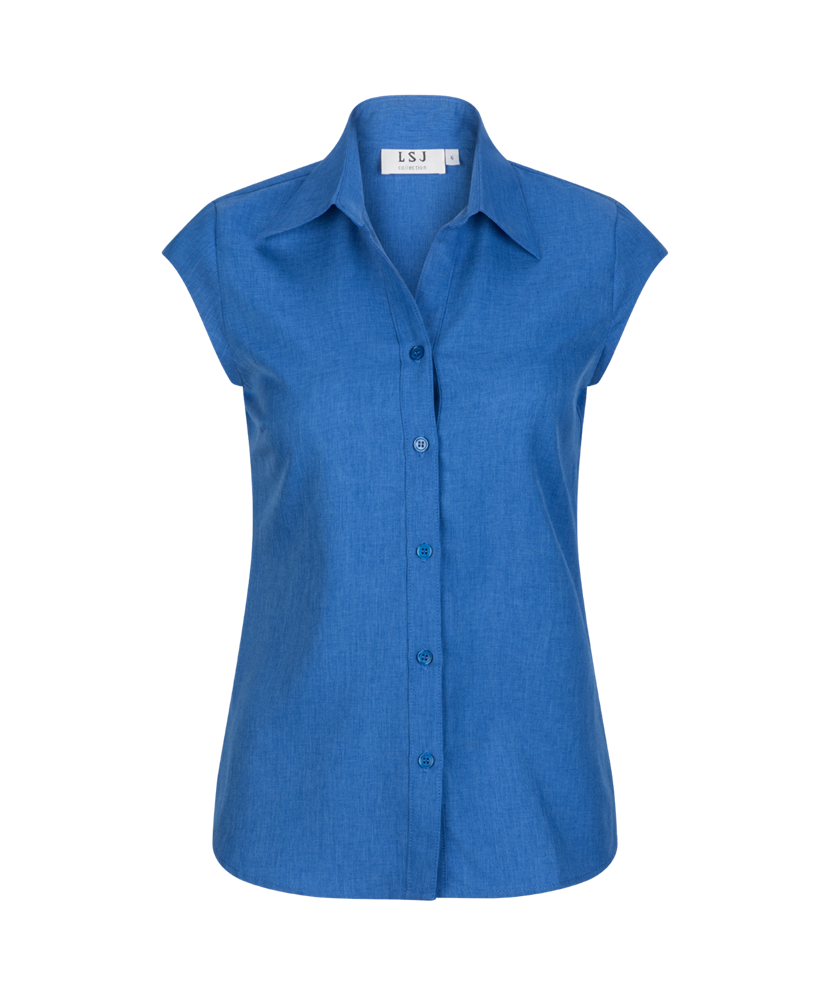 2175-PL-BLA Cap sleeve semi fitted shirt