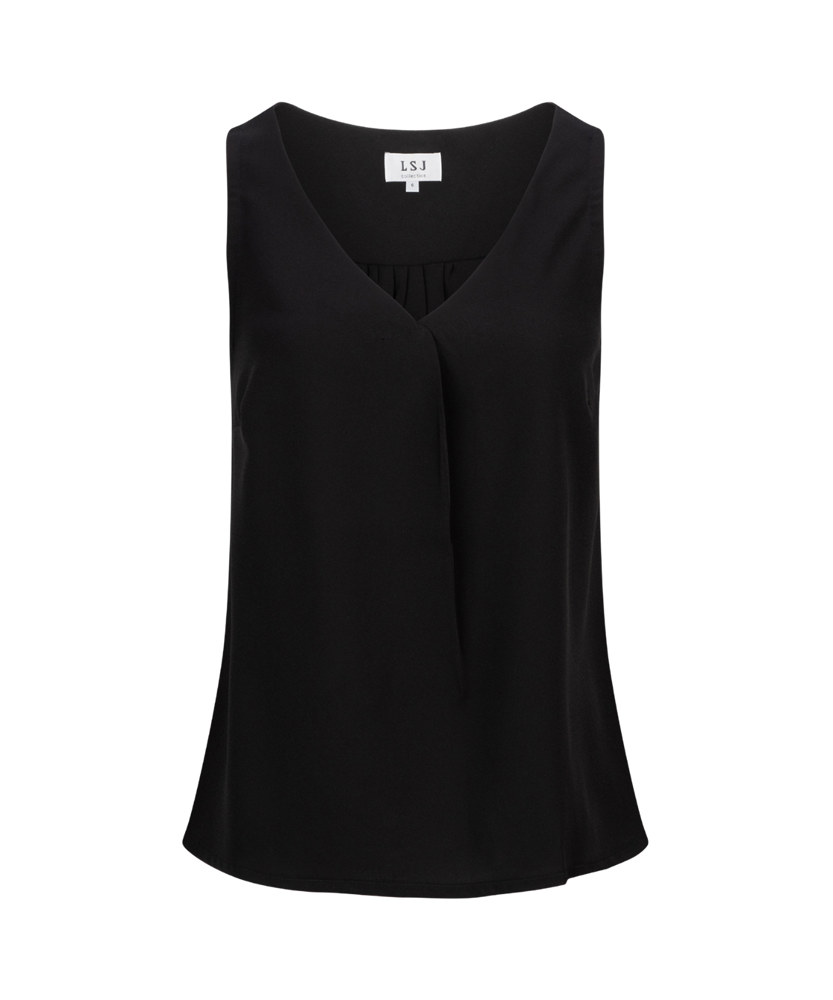 241-CR-BLK Sleeveless front pleat shirt