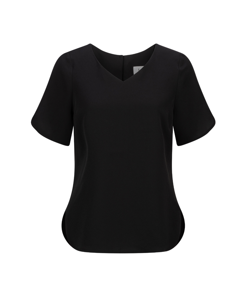 242-CR-BLK V-neck short sleeve soft drape shirt