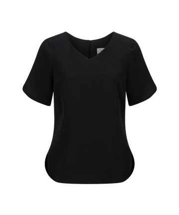 242-CR-BLK V-neck short sleeve soft drape shirt