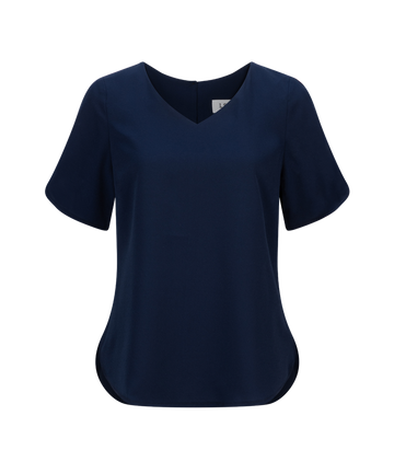242-CR-NVY V-neck short sleeve soft drape shirt