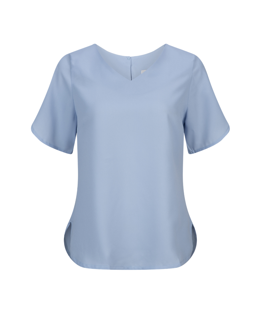 242-CR-SKY V-neck short sleeve soft drape shirt