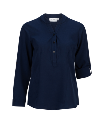 245-CR-NVY L/S fold up mandarin soft drape shirt