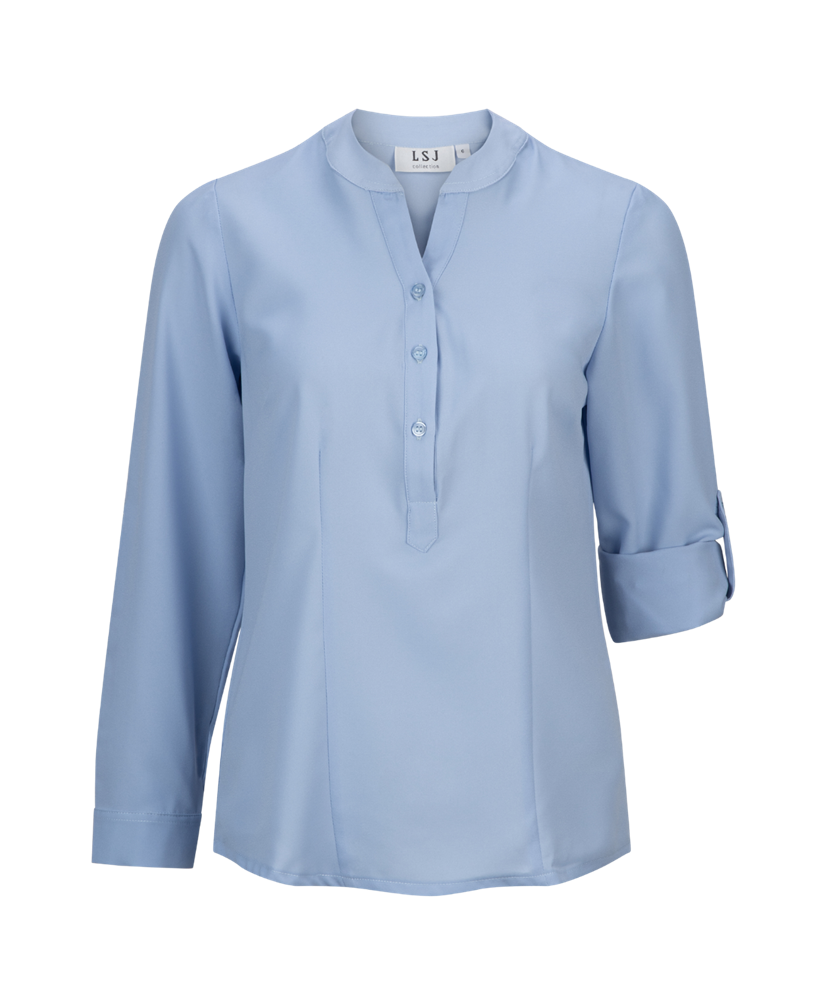245-CR-SKY L/S fold up mandarin soft drape shirt