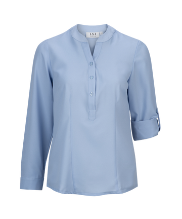 245-CR-SKY L/S fold up mandarin soft drape shirt
