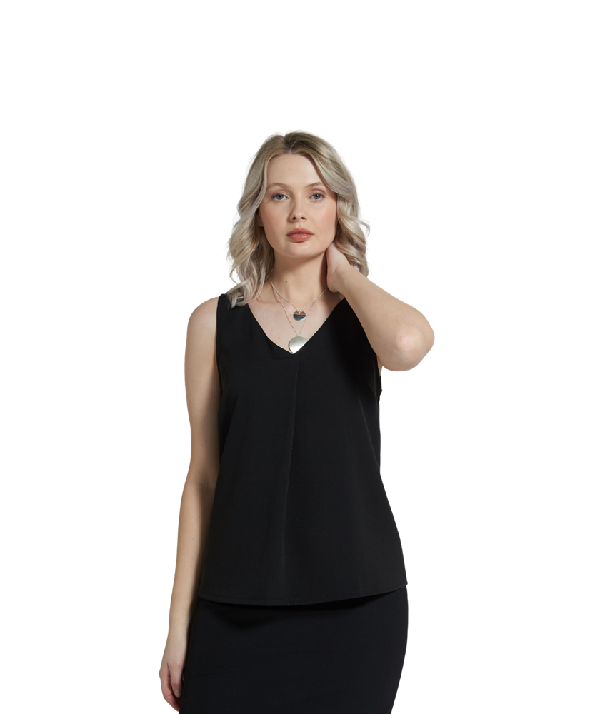 241-CR-BLK Sleeveless front pleat shirt