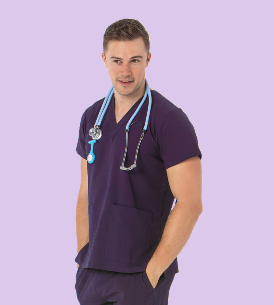 Unisex clinical stretch scrub top - 553-PRS-PUR
