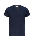 Unisex clinical stretch scrub top in Navy with 3 deep pockets at the front 