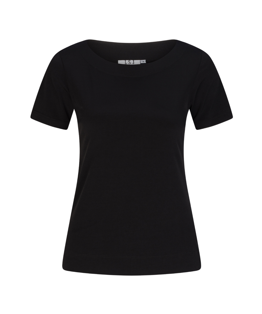 702-KN-BLK Short sleeve boat neck top