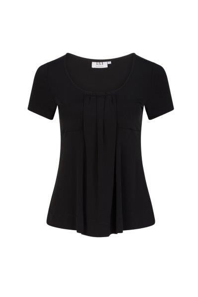 711-KN-BLK Round neck pleat front top