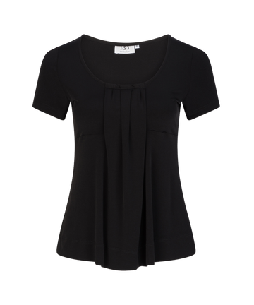 711-KN-BLK Round neck pleat front top