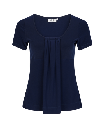 711-KN-NVY Round neck pleat front top