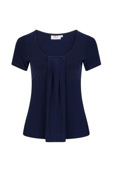 711-KN-NVY Round neck pleat front top