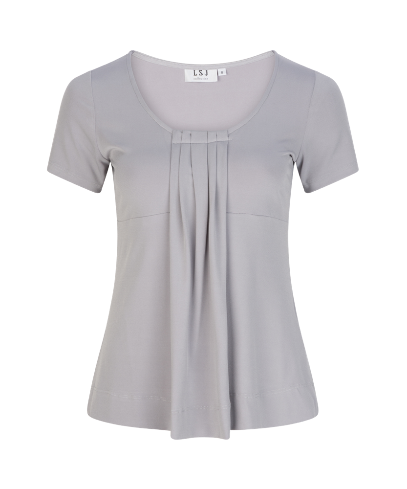711-KN-PEW Round neck pleat front top