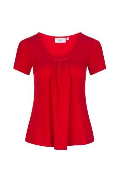 711-KN-RED Round neck pleat front top