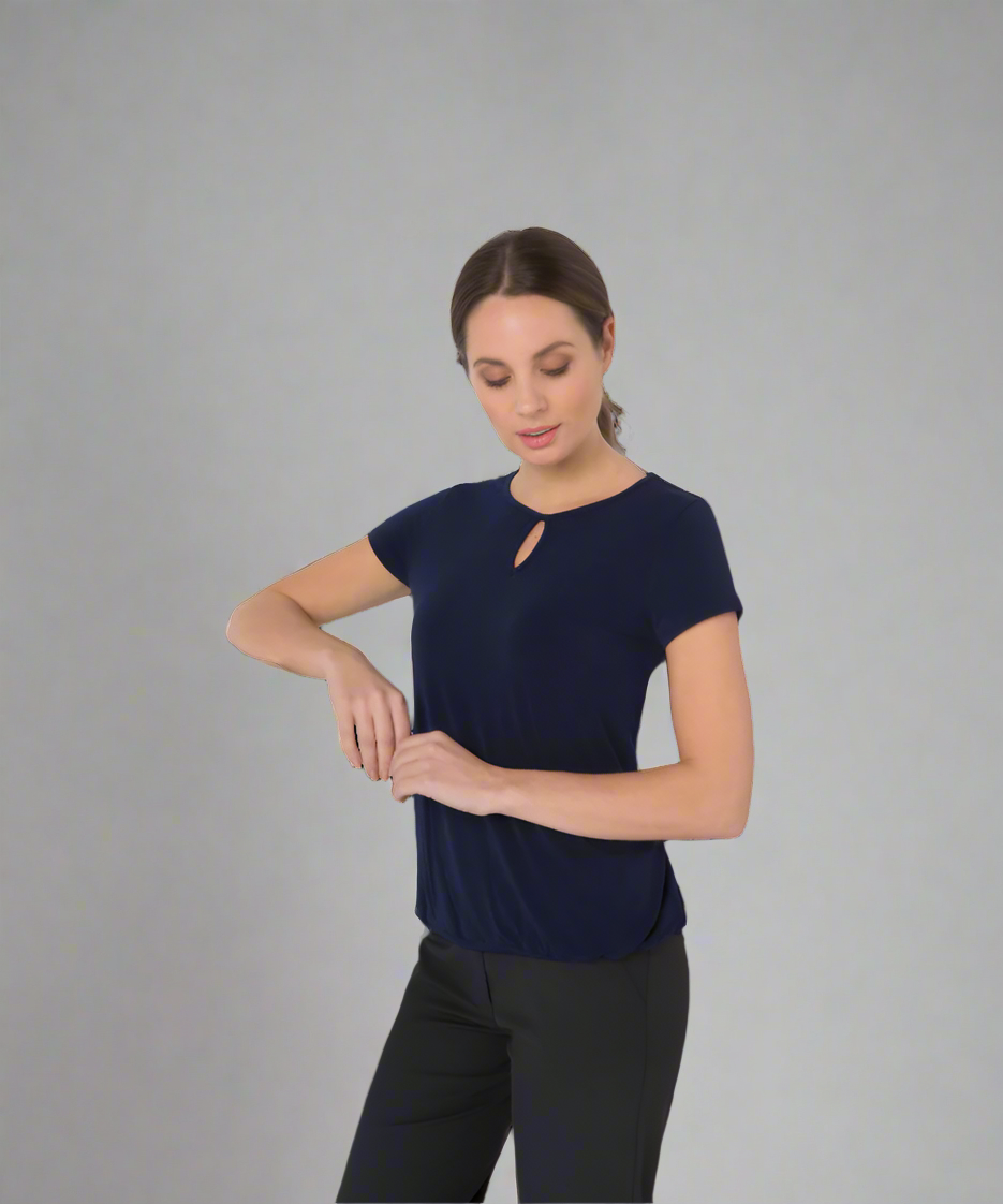 709-KN-NVY Keyhole neck banded top