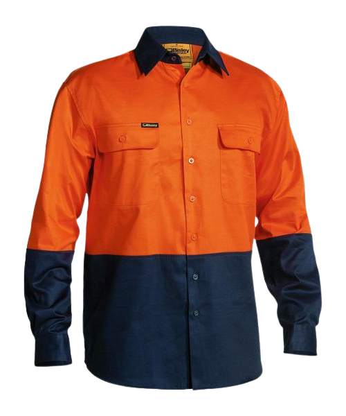 MEN'S  SHIRT LS DRILL ORN/NVY