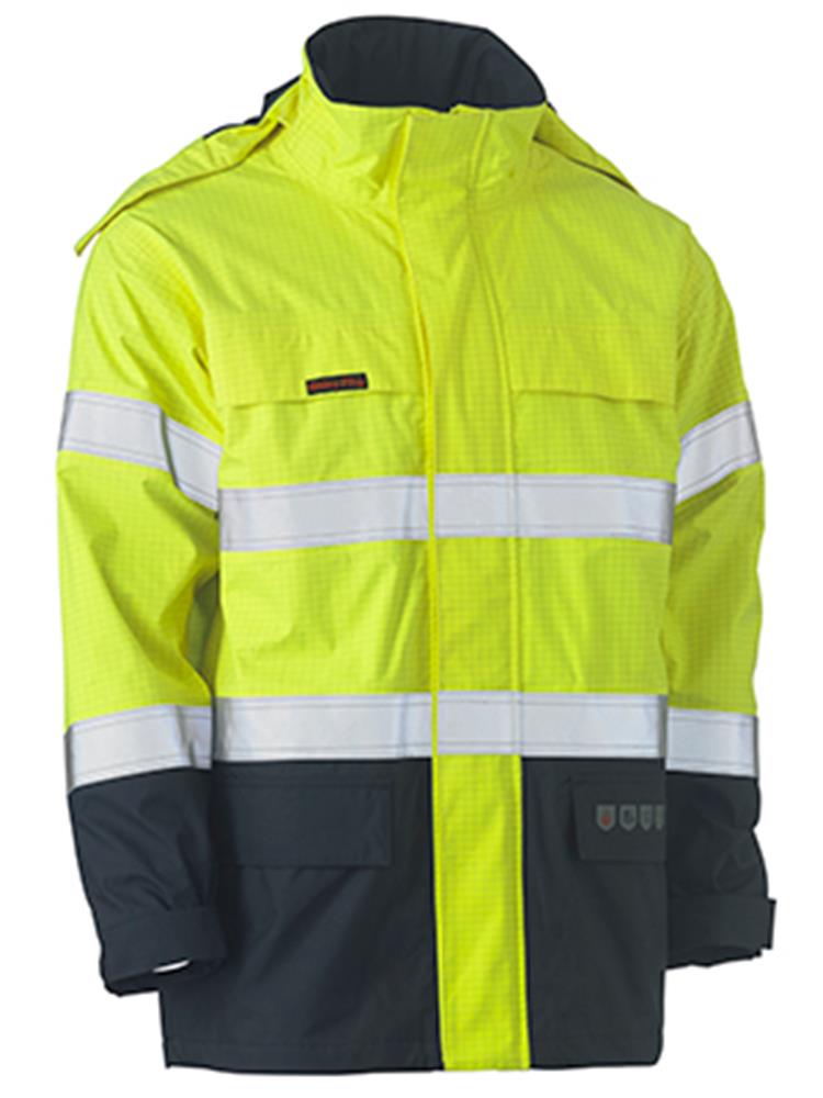 TAPED 2 TONE HI VIS FR WET WEATHER SHELL JACKET w/ DETACHABLE HOOD