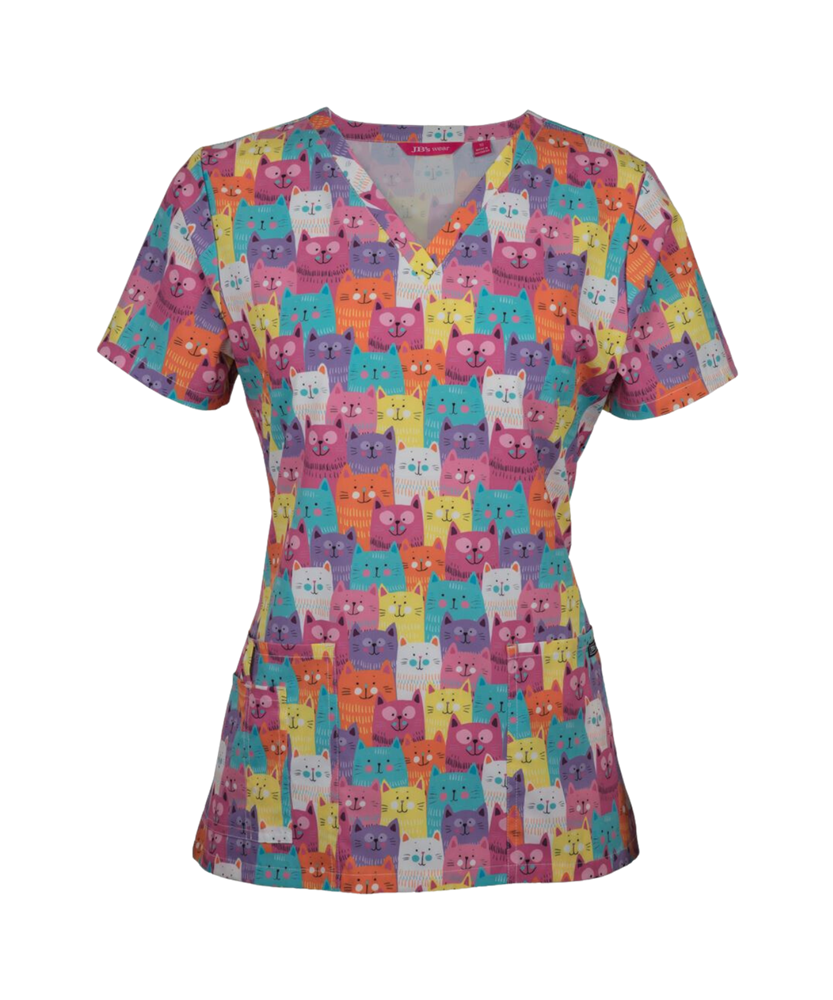 Cat Printed Scrub Top
